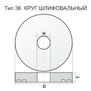 Круг шлифовальный 36 150x73x56 14А 36 P B 40 М6 вод. чертеж(d95) Луга Абразив